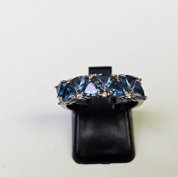 Genuine London Blue Topaz Rhodium Over Sterling Silver Ring! Sz 7 - Picture 4 of 16